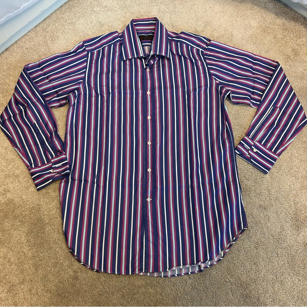 ETRO Blue fuchsia purple pinstripe dress shirt size 41